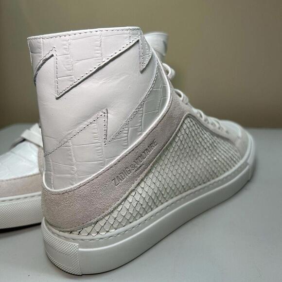 ZADIG & VOLTAIRE Zv1747 High Flash Keith Croc Blanc Leather Sneakers sz 39 $458 - Picture 8 of 15